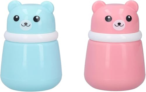 2 Stück Cartoon-Bär-Puderquaste-Box mit Weichem Schwamm, Einfach Aufzutragendes Puder, für Babys, und Erwachsene, Rosa (Bär Puderquaste leere Schachtel)