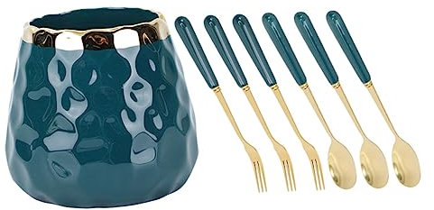 LABRIMP Cutlery Stand Silverware Holder Ceramic Spoon Fork Jar Kitchen Desktop Holder Utensil Supply