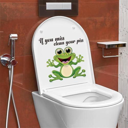 PLIGREAT 2 Pcs Cute Frog Toilet Tank and Seat Lid Stickers Cartoon Green Fun Frog Saying Toilet Seat Decals Removable DIY Stickers for Bathroom Bathtubs Decor Self-Adhesive Home Wall Ceramic Sticker