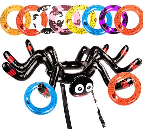 Halloween Party Games Halloween Ring Toss Game Toy Inflatable Spider Hat with 8 Rings Target Toss Toy Set, Halloween Toss Game Props for Kids Adults Family Halloween Fun Game Indoor Outdoor