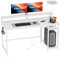 JOISCOPE Mesa Escritorio con Puertos Type-C & USB, Escritorio de Ordenador con Soporte para Monitor, Estante de Almacenamiento Reversible y Ganchos, Escritorio Gaming, 140 CM, Blanco