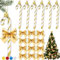6 Stück Zuckerstangen Weihnachtsbaum, 12 Stück Weihnachtsschleifen, Baumschmuck, Schleifen, Anhänger, Weihnachtsbaumschmuck (Gold)