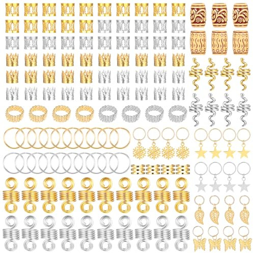JIEYAO Lot de 146 Bijoux pour Tresses et Dreadlocks - Accessoires en Alliage avec Breloques pour Cheveux et Décoration de Barbe pour Femme