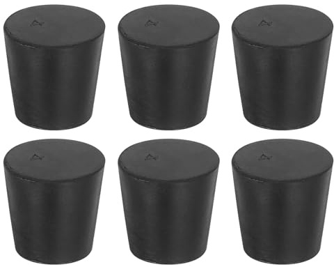 QUARKZMAN 6 Stück Massiver Gummistopfen, Konischer Labordichtungsstopfen für Reagenzgläser, Flaschen, Glasbehälter in Industrie und Labors, 26x20x25mm Schwarz