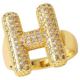 AILYFIRMO Bubble-Buchstabenring, goldener Bubble-Buchstabenring, 14 Karat vergoldet, exquisiter Pavé-Buchstabenring aus Zirkonia, offener Damen-Zirkon-Buchstabenring (H)
