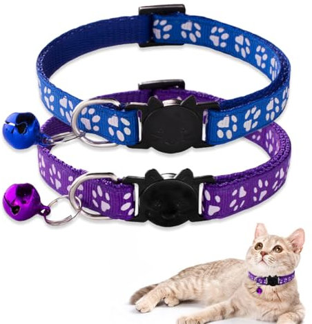 WeddHuis 2-teiliges verstellbares Halsband mit Sicherheitsschnalle und Glöckchen für Kätzchen(blau + lila)