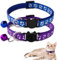 WeddHuis Collare per gatti in 2 pezzi con fibbia di sicurezza e campanello, regolabile, sicuro, nylon, accessorio per animali domestici, personalizzato (blu + viola)
