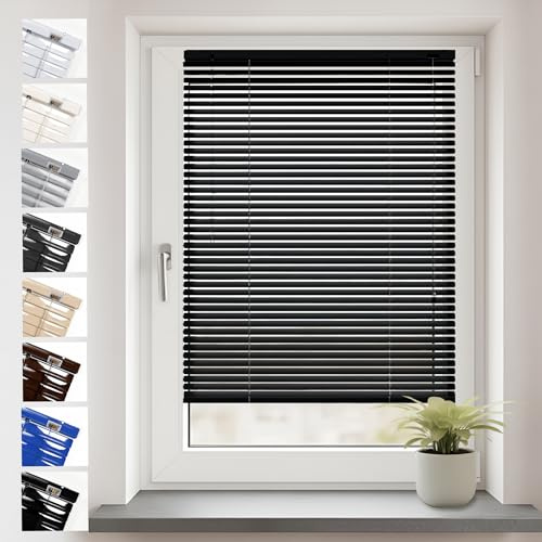 Sonello Aluminium Jalousien Fenster Ohne Bohren 150x220cm Schwarz Klemmfix | Blickdicht, Sichtschutz, Sonnenschutz für Fenster/Türen, Schalosien, Montage mit und ohne Bohren, Jalousien mit Klemmklips