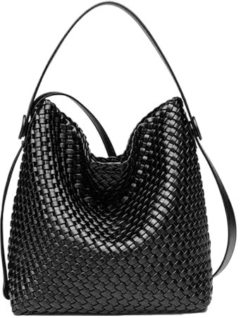 DSGUTWO Große gewebte Tragetasche, veganes Leder, Schultertasche für Damen, modische Reisetasche, Einkaufstasche mit Tragegriff oben, Handtasche und Geldbörse, Schwarz