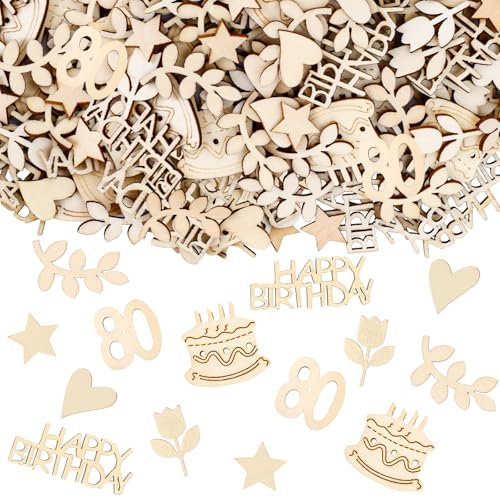 KOBOKO Holz Konfetti 80. Geburtstag Deko, 120 Stück, Tischdeko, Deko für Frauen & Männer, 80er Geburtstag Confetti, Geburtstagsdeko