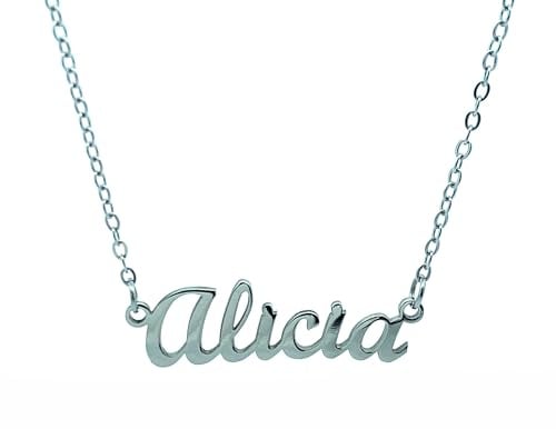 10:10 Collana Donna Nome Personalizzato In Acciaio Inox Anallergico, Gioiello Donna Nome Finitura Lucida, Catena Sottile Regolabile, Made In Italy (Alicia)