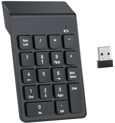 COSHANO Teclado Numérico Inalámbrico 18 Teclas 2.4G Mini Keypad con Receptor USB para PC Ordenador portátil o de Escritorio Notebook Color Negro