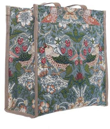 Signare Tapestry Shoulder Bag Shopping Bag for Women with Garden Flower and Creatures (Strawberry Thief Grey)
