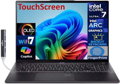 acer Swift 16 AI Copilote pour ordinateur portable + PC tactile OLED 2,8 K écran 16 (Intel Ultra 7-256V (Beats i9-14900k), 16 Go LPDDR5X, 1 To SSD, Ko rétroéclairé, empreintes digitales, 2 To 4, Win
