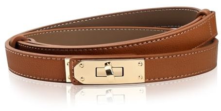 Ouxayapl Gürtel Damen, Ledergürtel Damen, Taillengürtel Brauner, 55-97cm Einfarbiges Klassisches Legierungs Twist Lock Verstellbarer Dünner Gürtel Für Kleider Jeans, Geschenke Für Frauen (Braun)