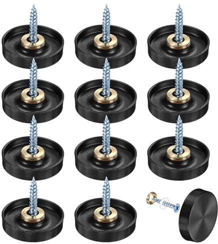 M METERXITY 12-Pack Screw Covers Caps, 1 Dia Stainless Steel Brushed Mirror Decorative Screws Cap Nails Fasteners for Sign Advertising Hardware/Bathroom Upholstery Head Covers [Black]
