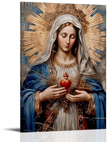 SAHEAWEBWBAE Poster mit katholischer Ikonographie der Jungfrau, ästhetische Wandkunst, Leinwand, Vintage-Poster, dekoratives Gemälde, Wohnzimmer, Schlafzimmer, Dekoration, 40 x 60 cm, Rahmenstil-28