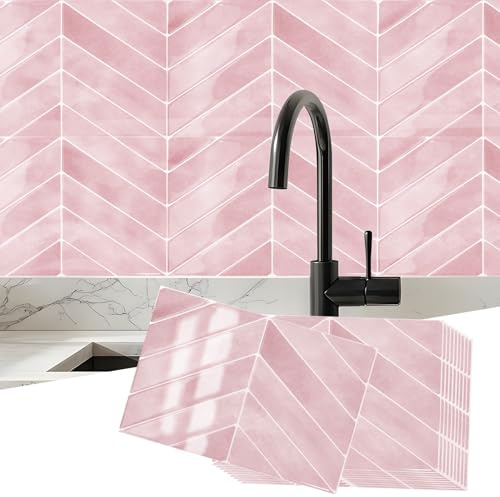 BOYIFEIJIE Piastrelle adesive per cucina, bagno, 3D, impermeabili, da parete, da cucina, autoadesive, da incollare sul bagno (rosa, 10 pezzi, 29 x 22,9 cm)