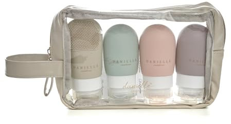 Danielle Creations Customisable Travel Toiletry Bag & Silicone Cosmetic Shampoo Bottles Set