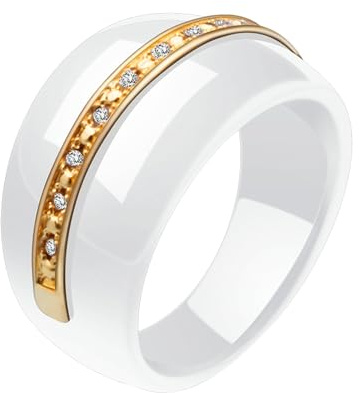 Calefee Verlobungsringe Herren Schlicht, Keramik Ringe Weiss Eheringe Bandring Breit 14 mm Breite mit Zirkonia, gr. 54