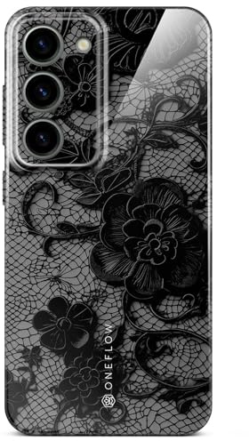 ONEFLOW für Samsung Galaxy S23 Hülle mit Design Muster, Designer Case Handy Schutzhülle mit Kameraschutz, Hardcase Bedruckt dünne Handyhülle, Splash Cover, Floral Spitze Schwarz