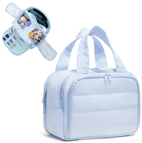 DIFLAX Trousse de Toilette Femme, Grande Capacité, avec Plusieurs Compartiments et Double Ouverture, Trousse de Maquillage Femme, pour Voyages, Camping et Quotidien (Bleu)