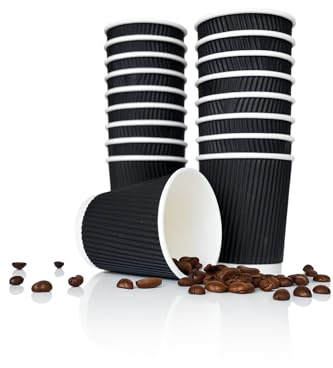 EAP 100 X 8oz Black Ripple Wall Coffee Cups – Heavy Duty 12g – Made in UK – Kraft 3 Ply Insulated Disposable Paper Cups for Tea, Coffee, Cappuccino & Hot Drinks