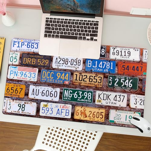 QRFASFZO Mouse Pad 31.5 × 12 inch Extended Large Mouse Mat Desk Pad, Stitched Edges Mousepad,Non-Slip Rubber Base,ld American car license plates on rural Utah brick wall,Gaming Mouse Pad XL
