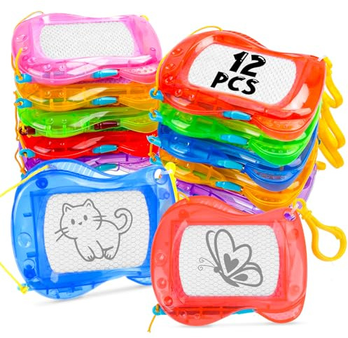 Mini Zaubertafel Kinder, 12Pcs Magnetische Zeichentafel, Maltafel Mit Schlüsselanhänger, Mitgebsel Kindergeburtstag, Magnet Maltafel Kind-er für Kinder für Party, Tombola, Kleine Weihnachtsgesc