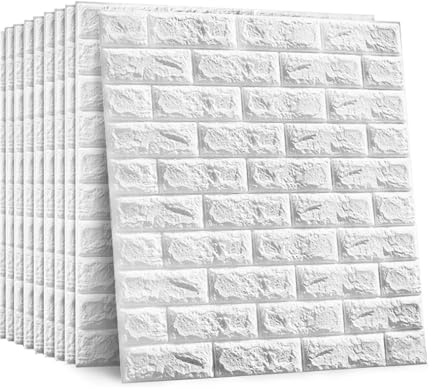 GREENSAPPIRE 10 Stück 3D Wandpaneele Selbstklebend 77 * 70cm Weiß PE Schaum Ziegelsteinoptik Wandverkleidung Tapete Wasserdicht Wandaufkleber Wandplatten für Wohnzimmer (10 Stück)