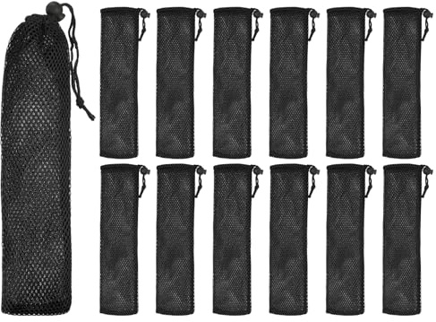 sourcing map Lot de 12 pochettes de transport en paille, housses portables pour couverts, baguettes, ustensiles pour la maison, les voyages, le rangement en plein air, fourchette, cuillère, baguettes