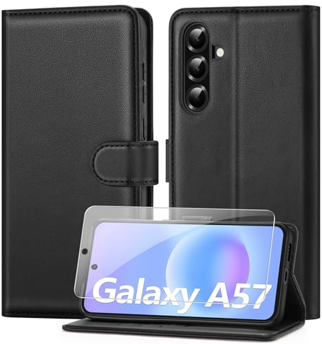 ivencase for Samsung Galaxy A57 5G Phone Case - Black | With Screen Protector, [RFID Blocking] PU Leather Flip Wallet Case with Stand Card Slots Magnetic Case for Samsung A57