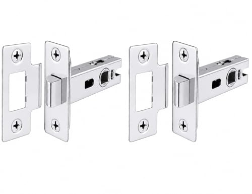 House Fittings UK (Set of 2) Chrome Tubular Mortice Door Latch 65mm/2.5 inch, Internal Door Lock, Heavy Duty Spring Loaded Door Catch for Internal Doors, Lever Handles & Door Knobs