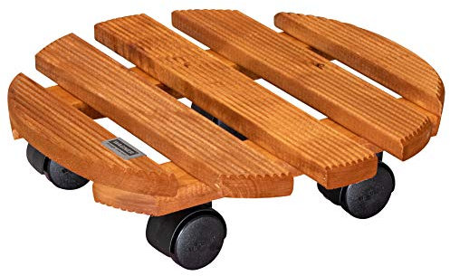 Wagner Support à roulettes pour Pot de Fleur Country Ø 30 x 8 cm pour l'intérieur I Roule Pot en Bois Massif antidérapant certifié FSC®, châtain I Capacité de Charge 100 kg I Made in EU - 20018201