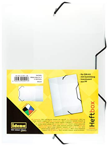 Idena 225411 - Heftbox für DIN A5 mit Gummizug, aus PP, Füllhöhe 3,5 cm, transparent, 1 Stück