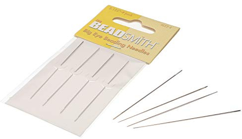 The Beadsmith Big Eye Beading Needles, 2.125 inches, 4 per Card, Sharp Points, Use for General Sewing, Weaving and Embroidery, Very Easy to Thread