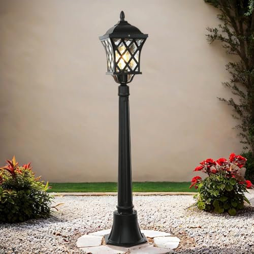 Licht-Erlebnisse Wegeleuchte Außen Glas Aluminium Anthrazit IP23 Garten H:112 E27 max. 60W nostalgische Laterne Rustikal Stehlampe Outdoor TAY