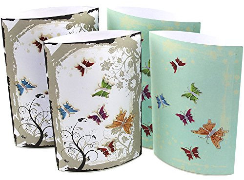 com-four® 4X LED Deko Licht, Papierlaternen mit Schmetterlingsmotiv, 20 x 13,5 cm (04 Stück - Schmetterling)