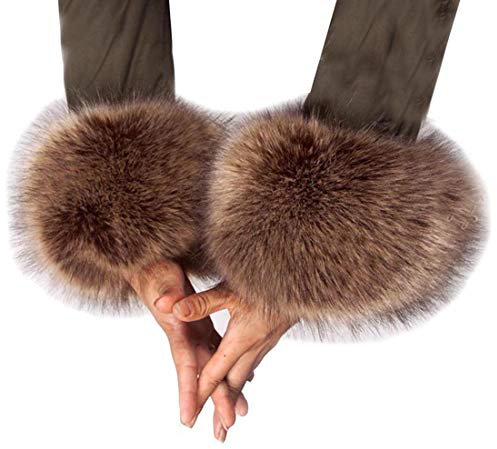 Cheerlife Damen Mädchen Faux Fell Pelz Armstulpen Stulpen Manschetten Fellstulpen Handschuhe Herbst Winter Kaffee