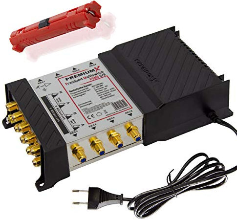 Premium X Multischalter Set 9/8 Multiswitch Abisolier-Werkzeug, Signalverteiler 2 SAT für 8 Teilnehmer