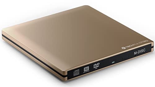 techPulse120 DVD Brenner M-Disc externes CD Laufwerk Ultraslim Alu Gold Superdrive Portable DVD-RW CDRW Slim für Computer PC Notebook Ultrabook Netbook Laptop Windows MacOS Apple iMAC MacBook Pro Air