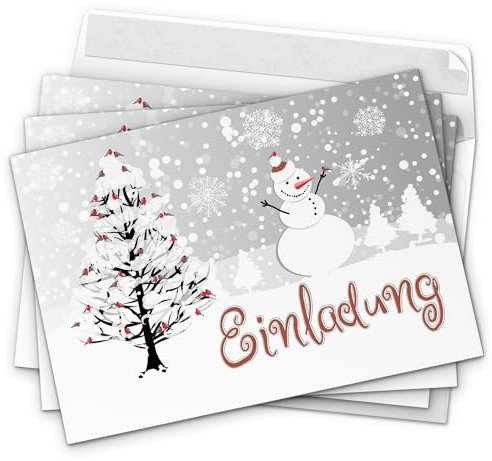 10 x Einladungskarten mit Umschlag zur Weihnachtsfeier/Motiv: Schneemann/Weihnachten/Christmas Party/Einladung/für Firmen