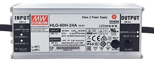 Unbekannt HLG-60H-24A: Mean Well LED-Netzteil 60 W, 24 V, IP65, Spannung und Strom einstellbar 24 V, 60 W