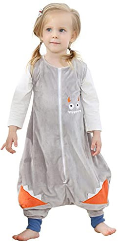 mama stadt Baby Tier Schlafsack mit Füßen, Ärmelloser Unisex Kinderschlafsack Schlafstrampler Flanell 4 Jahreszeiten Schlafanzug für 2-3 Jahre, Graues Monster