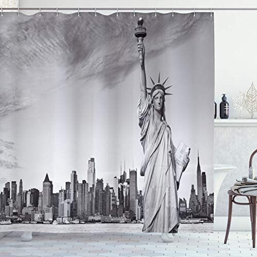 ABAKUHAUS La Ville de New York Rideau de Douche, Liberté, Tissu Ensemble de Décor de Salle de Bain avec Crochets, 175 cm x 180 cm, Gris