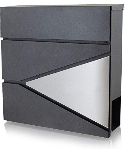 BITUXX® Design Briefkasten 16993 Wandbriefkasten Hausbriefkasten Postkasten mit Edelstahlblende Zeitungsfach Anthrazit Graphit Optik