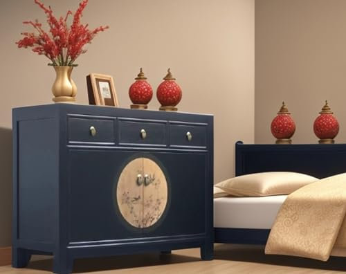 OPIUM OUTLET Chinesische Kommode Vintage Sideboard Shabby-Chic Schrank Asia orientalisch Anrichte Buffet schwarz Möbel asiatisch komplett montiert