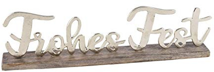 Posiwio dekorativer weihnachtlicher Schriftzug FROHES FEST aus Holz und silberfarbigem Aluminium