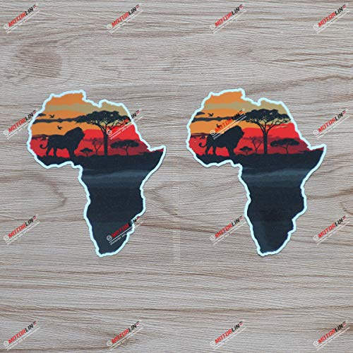 Afrika Afrikanischer Kontinent Landschaft Dschungel Löwe Bäume Karte Umriss Aufkleber Vinyl Sticker - 2er-Pack Glänzend, 10,2 cm - für Auto Boot Laptop Tasse