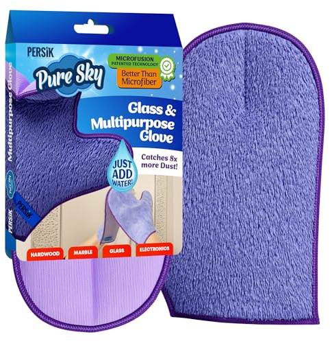 persik Pure-Sky Ultra Microfiber Cleaning Glove – JUST ADD Water No Detergents Needed - 2-in1, Combination for Glass and Multipurpose – Streak Free Magic Window Polishing Glove - Removes Stains, Dust
